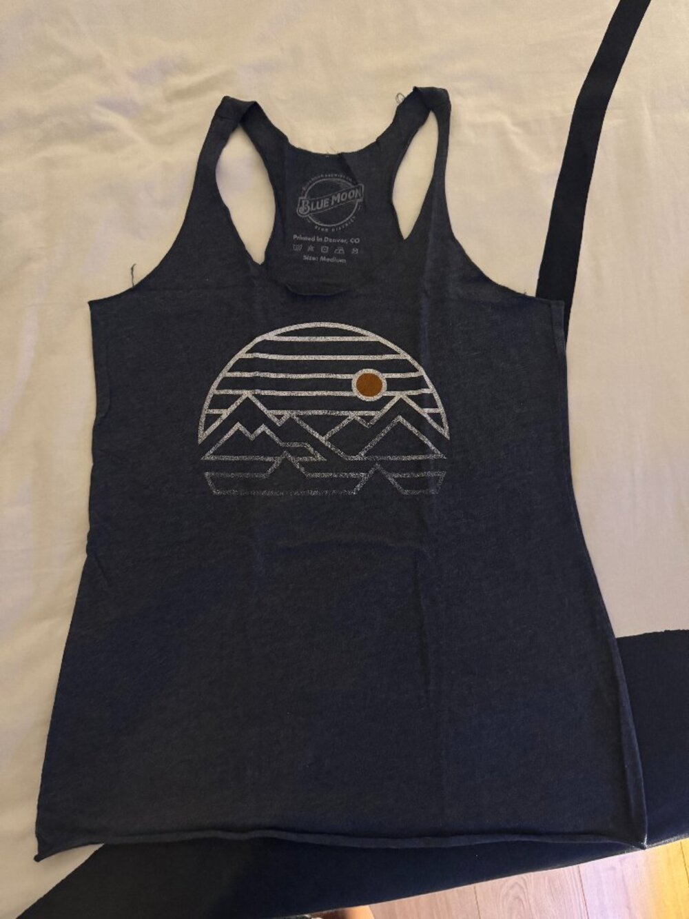 Blue Moon Graphic Racerback Tank | Black Mountain Sunset Beer Tank Top Sz M